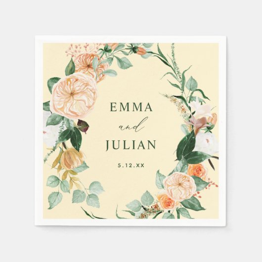 Botanische Boho Pastel Gelbe Personalisierte Hochz Serviette (Vorderseite)