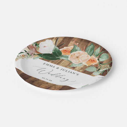 Botanische Boho Personalisierte Hochzeit Pappteller (Schrägansicht)