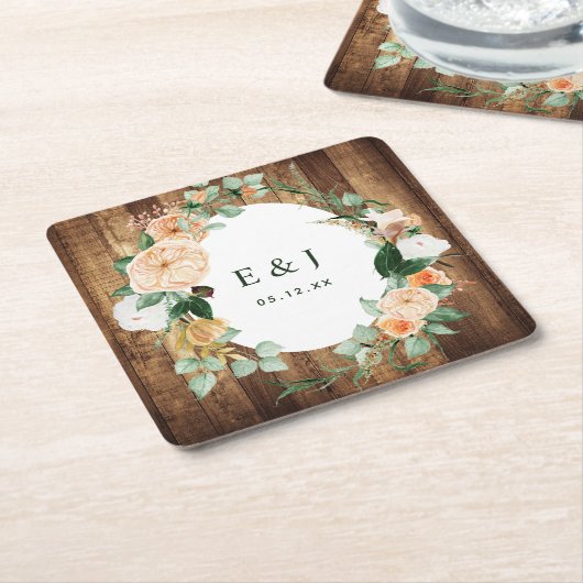 Botanische Boho Rustic Wood Monogram Barn Wedding Rechteckiger Pappuntersetzer (angewinkelt)