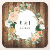 Botanische Boho Rustic Wood Monogram Barn Wedding Rechteckiger Pappuntersetzer (Vorderseite)