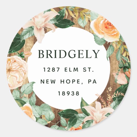 Botanische Boho Rustikale Rücksendeadresse Runder Aufkleber (Vorderseite)