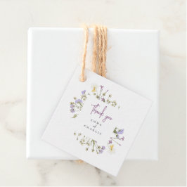 Botanische Boho Wildblumen lila Script Hochzeit Geschenkanhänger