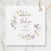 Botanische Boho Wildblumen lila Script Hochzeit Geschenkanhänger (Rückseite)