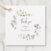 Botanische Boho Wildblumen lila Script Hochzeit Geschenkanhänger (Vorderseite)