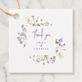 Botanische Boho Wildblumen lila Script Hochzeit Geschenkanhänger
