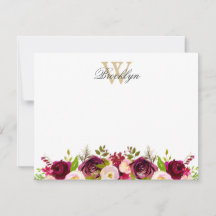 Botanische Borgundy Blush Floral Monogram Note Car