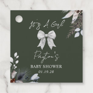 Botanische Bow Winter Snow Green Girl Babydusche Geschenkanhänger