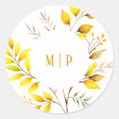 Botanische Branchen Wasserfarbe Thema Gelbe Farben Runder Aufkleber (Vorderseite)