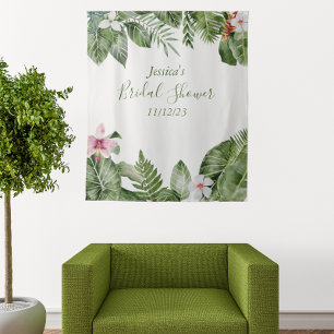 Botanische Brautparty Tropische Blätter Aquarell Wandteppich