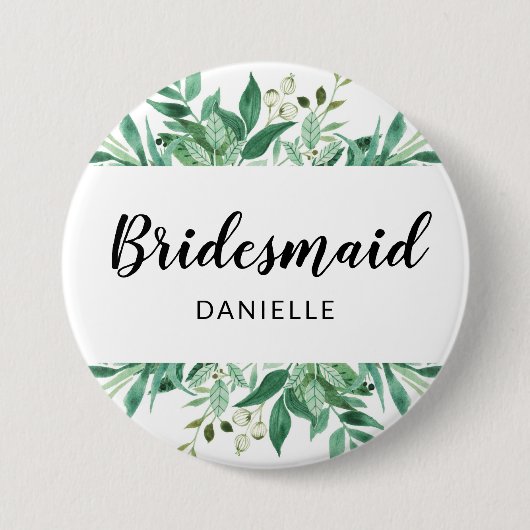 Botanische Bridesmaid Mit Monogramm Button (Vorderseite)