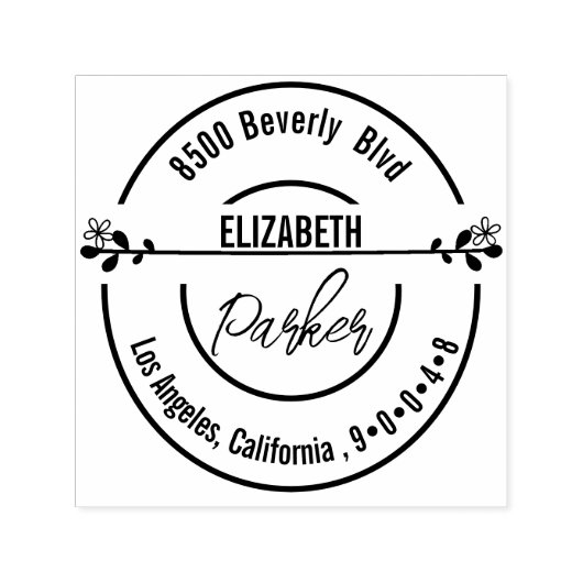 Botanische Briefmarke | Runde Rücksendeadresse Permastempel (Design)