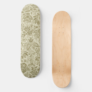 Botanische Brokat-Toile-Blumenmuster in Grün und S Skateboard