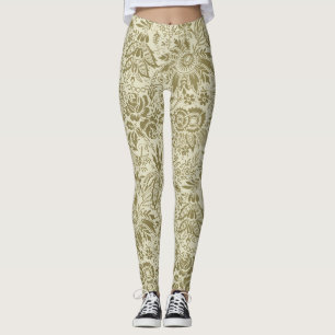 Botanische Brokat-Toile-Floral Grün-Sage-Muster Leggings