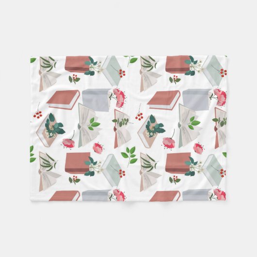 Botanische Bücher und Bibliothekslesemuster Fleecedecke (Vorderseite (Horizontal))
