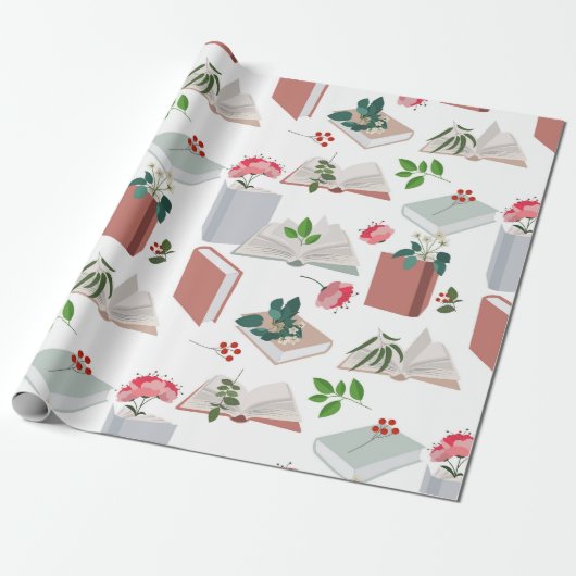 Botanische Bücher und Bibliothekslesemuster Geschenkpapier (Ungerollt)