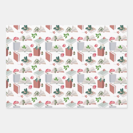 Botanische Bücher und Bibliothekslesemuster Geschenkpapier Set (Vorderseite 3)
