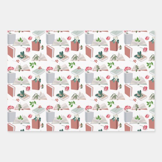 Botanische Bücher und Bibliothekslesemuster Geschenkpapier Set (Vorderseite)