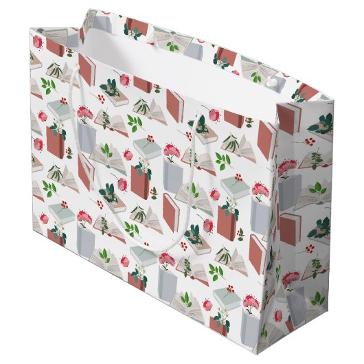 Botanische Bücher und Bibliothekslesemuster Große Geschenktüte (Rückseite Schrägansicht)