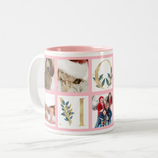 Botanische Buchstaben der Gold-MAMA Multi-Foto Zweifarbige Tasse (Vorderseite Links)