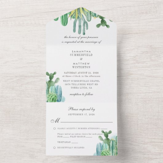 Botanische Cacti Wasserfarben Pflanze Moderne Hoch All In One Einladung (Innen Boden)