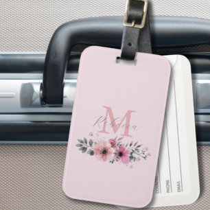 Botanische chic blassrosa Wasserfarbe floral  Gepäckanhänger