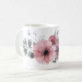 Botanische Chic floral elegante graurosa Blume Kaffeetasse (Vorderseite Links)