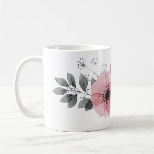 Botanische Chic floral elegante graurosa Blume Kaffeetasse (Links)