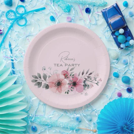 Botanische Chic floral elegante graurosa Blume Pappteller (Party)