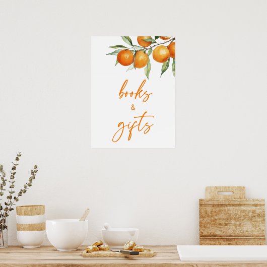 Botanische Citrus Orange Babydusche Bücher und Ges Poster (Küche)