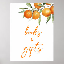 Botanische Citrus Orange Babydusche Bücher und Ges Poster