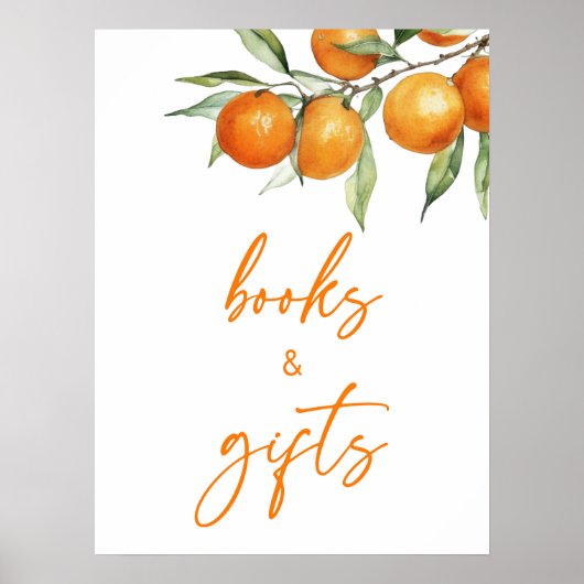 Botanische Citrus Orange Babydusche Bücher und Ges Poster (Vorne)
