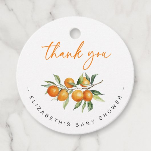 Botanische Citrus Orange Babydusche Vielen Dank Geschenkanhänger (Vorderseite)