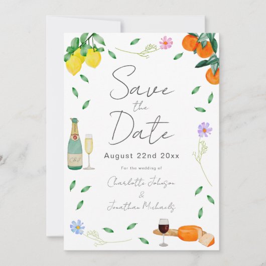 Botanische Citrus Summer Boho Wedding Save The Date (Vorderseite)