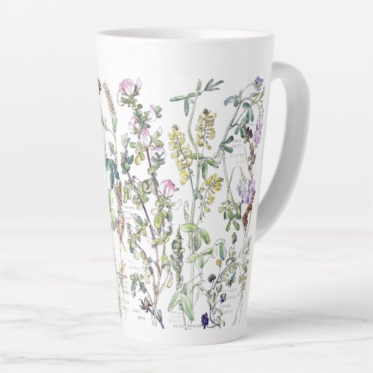 Botanische Clover Wildblume Blume Latte Tasse (Rechte Ecke)