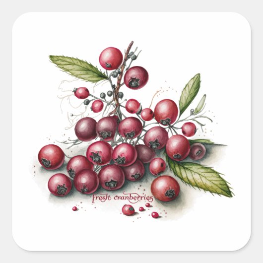 Botanische Cranberries Quadratischer Aufkleber (Vorderseite)
