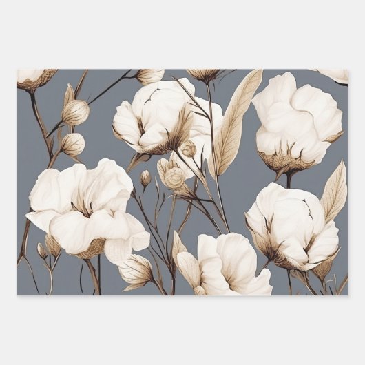 Botanische Creme & Dusty Blauer Garten Geschenkpapier Set (Vorderseite)