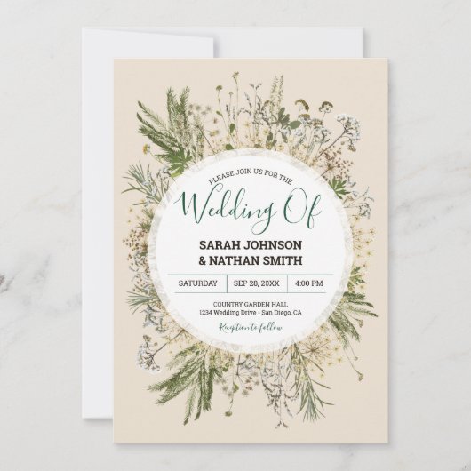 Botanische Creme Fall Imitate getrocknete Blume Ho Einladung (Vorderseite)