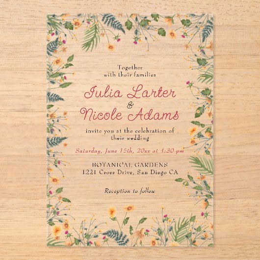 Botanische Daffodils Daisy Peony Blume Hochzeit Acryleinladungen (Vorderseite)