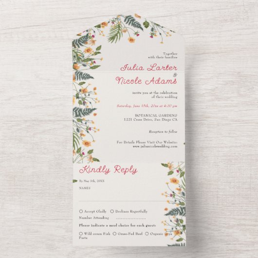 Botanische Daffodils Daisy Peony Blume Hochzeit All In One Einladung (Innen Boden)