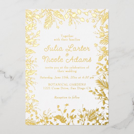 Botanische Daffodils Daisy Peony Blume Hochzeit Folieneinladung (Vorderseite)