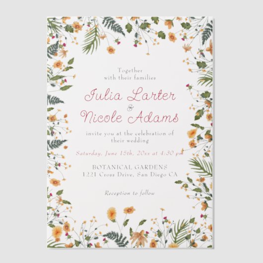 Botanische Daffodils Daisy Peony Blume Hochzeit Pergament Einladungen (Vorderseite)