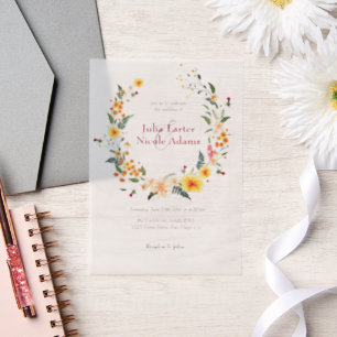 Botanische Daffodils Daisy Peony Blume Hochzeit Pergament Einladungen