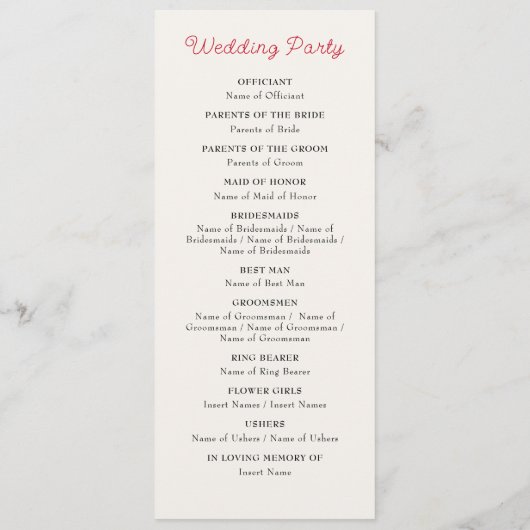 Botanische Daffodils Daisy Peony Blume Hochzeit Programm (Rückseite)