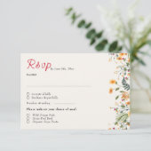 Botanische Daffodils Daisy Peony Blume Hochzeit RSVP Karte (Stehend Vorderseite)