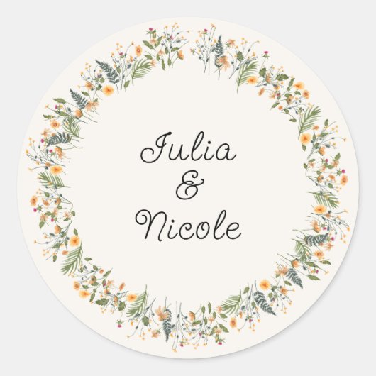 Botanische Daffodils Daisy Peony Blume Hochzeit Runder Aufkleber (Vorderseite)