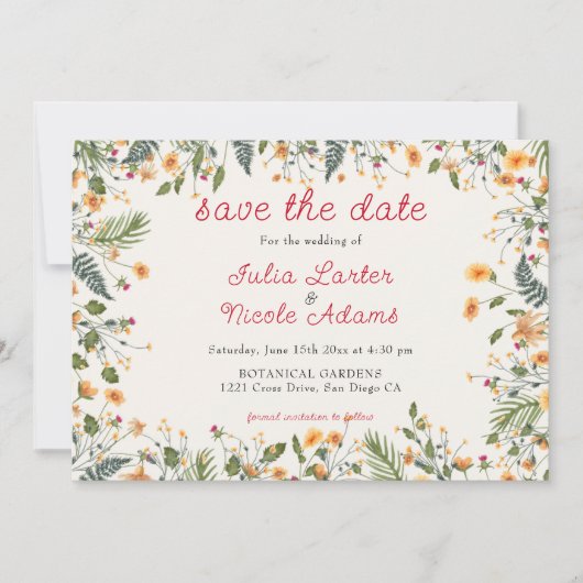 Botanische Daffodils Daisy Peony Blume Hochzeit Save The Date (Vorderseite)