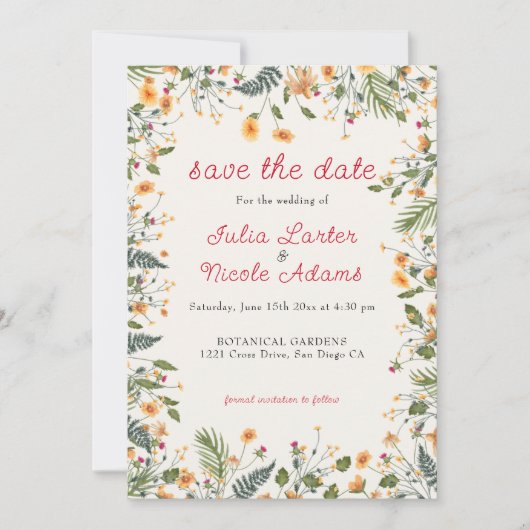 Botanische Daffodils Daisy Peony Blume Hochzeit Save The Date (Vorderseite)