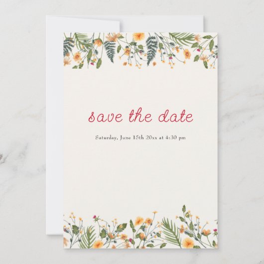 Botanische Daffodils Daisy Peony Blume Hochzeit Save The Date (Rückseite)
