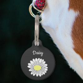 Botanische Daisy Blume Black Pet Tag Haustiermarke