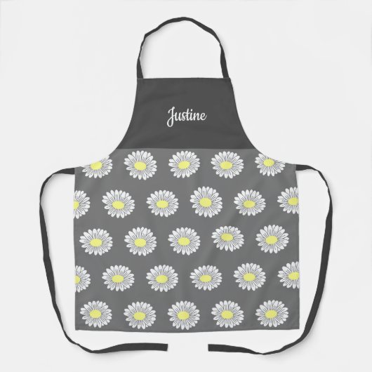 Botanische Daisy Blume Muster Grau Schürze (Vorderseite)